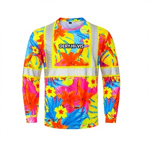 เสื้อเชิ้ตทำงานนิรภัยแขนยาวแบบสะท้อนแสง DERY Custom Hawaiian Hi Vis มาตรฐาน ANSI Class 2 พร้อมไฟ LED สำหรับงานก่อสร้าง ผู้ชาย - Product Image 3