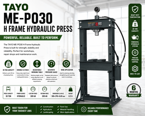 Presse hydraulique à cadre en H TAYO ME-PO30, capacité 30 tonnes, machine d'atelier robuste, manomètre réglable, table haute - Product Image 1