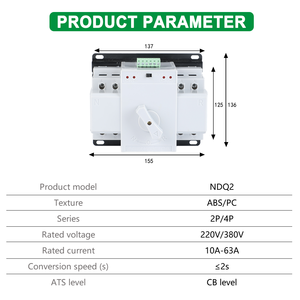 ตัวควบคุม <span class=keywords><strong>ATS</strong></span> 220V 2P สวิตช์โอนถ่ายไฟฟ้าอัตโนมัติ - Product Image 3