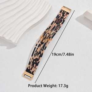 Women's Leopard Print <b>Leather</b> <b>Bracelet</b> Multi Layered Beaded Animal Pattern Fashion Jewelry for Daily Wear - Product Image 4