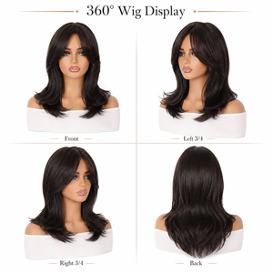 Perruque synthétique haute température pour <span class=keywords><strong>femme</strong></span>, brun chocolat foncé, <span class=keywords><strong>coupe</strong></span> bob dégradé avec <span class=keywords><strong>frange</strong></span> latérale, résistante à la chaleur, effet naturel - Product Image 4