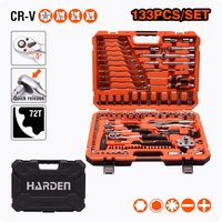Kit d'outils à main professionnels HARDEN 133 pièces, jeu de clés à douilles pour réparation automobile 1/2" 3/8" & 1/4"
