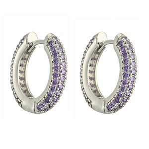 Pendientes de Aro de Circonita Cúbica Multicolor al por Mayor, Pendientes de Joyería de Latón Plateado Hipoalergénicos para Hombre - Product Image 4