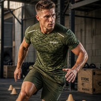 Conjunto de Camisetas Deportivas con Camuflaje Digital Personalizado, Sublimación OEM, Corte Holgado, Poliéster, Ropa Deportiva Táctica
