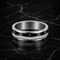Bague tournante unisexe anti-anxiété JLM Premium en acier titane avec chiffres romains minimalistes et zircone cubique, idéale pour mariage et fiançailles