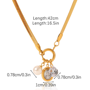 Collier chaîne serpent en acier inoxydable, hypoallergénique et étanche, avec breloques perle et zircon, pour la mode transfrontalière - Product Image 2