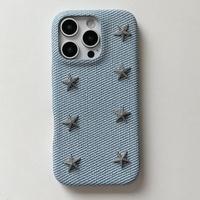 Étui de luxe élégant pour iPhone 16 Pro Max en toile avec rivets étoiles, compatible également avec iPhone 13, 14, 15 Pro Max
