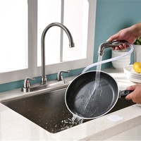 Robinet de cuisine en laiton avec cartouche céramique, deux poignées, arc haute, eau chaude et froide, finition bronze antique, avec douchette