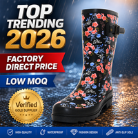 Bottes de pluie en caoutchouc naturel pour femmes, écologiques, imprimé floral, imperméables, mi-mollet, vente en gros d'usine, vente en vrac