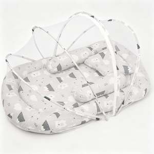 Custom <b>Baby</b> <b>nest</b> with mosquito net, Portable newborn <b>baby</b> lounger <b>nest</b>, Grey bear print <b>baby</b> co-sleeping <b>nest</b> - Product Image 4