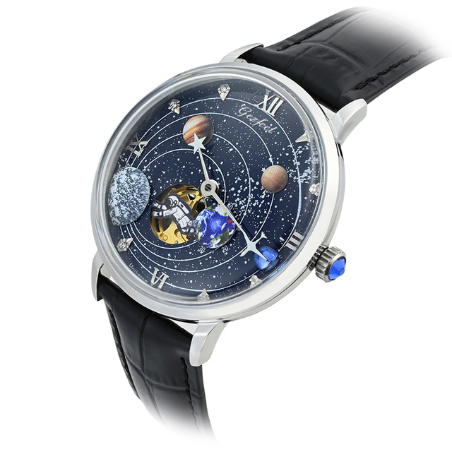 Luxury Moon Space Explore Watch Men Fashion Stainless Steel Mechanical Watch Moon Earth Dial Watch