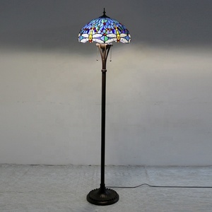 LongHuiJing Dragonfly Tiffany Styled Floor <b>Lamp</b> 16 Inch Wide 2-Light Double Chains Stained Glass Shade Antique <b>Base</b> Decor Lights - Product Image 2
