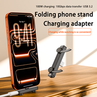 Soporte Plegable para Teléfono con Adaptador Tipo C, Carga Rápida PD de 100W, USB 3.2, Transmisión de Datos de Alta Velocidad de 10Gbps, Conector de Carga y Transferencia