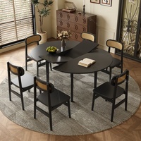 Table à manger extensible en bois massif de style moderne chinois du milieu du siècle, rétro français, noire, durable et écologique, meubles de salle à manger