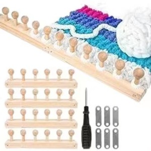 Wooden Knitting Loom <b>Frame</b> With <b>Pegs</b> And Tools For Blanket Scarf Crafting Handmade Wool Knitting Supplies - Product Image 1