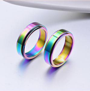 Anillo de boda de titanio colorido unisex, moderno, liso, iridiscente, de acero inoxidable, giratorio, para hombre y mujer. - Product Image 3