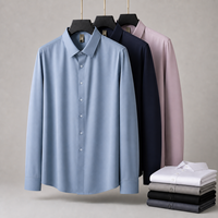 Chemise habillée grande taille pour homme en coton extensible, coupe ajustée, manches longues, décontractée, boutonnée, unie, infroissable, pour le bureau