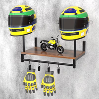 Support mural pour casque de moto, double support, étagère en bois industrielle, organisateur d'équipement de garage, crochets pour gants, veste, clés