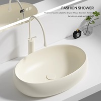 Vasque ovale en céramique de qualité hôtelière, effet granit blanc laiteux, pour salle de bain de luxe, hôtel, villa