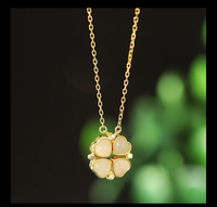 Collier trèfle à quatre feuilles et jade en argent sterling S925