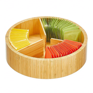 Plateau de rangement rotatif en bambou naturel avec 3 fentes réglables, idéal pour les condiments et la présentation sur table de jardin intérieur - Vente en gros - Product Image 5