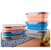 Récipient rétractable pliable en silicone de qualité alimentaire à compartiment Boîte à lunch pliante en silicone Bento avec fourchette