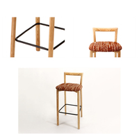 Chaise de bar en bois massif de luxe, tabouret de bar rembourré en bois de frêne, chaise haute pour hôtel, salon ou bar