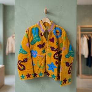 Chaqueta de terciopelo bordada a mano con cadena de colores para mujer, estilo retro vaquero occidental, con estampado, abierta por delante, tipo kimono, abrigos de invierno - Product Image 4