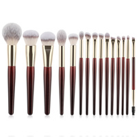 Kit de 15 pinceaux de maquillage professionnels en poils synthétiques or rose avec manche en bois, pour correcteur, crayon à lèvres, mascara, eye-liner, fond de teint et pinceau estompeur – Végan et de qualité supérieure