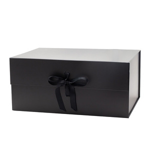 Luxury big 44cm square black magnetic ribbon gifts boxes basket packaging in bulk