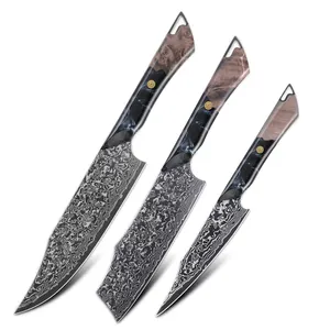 Professionele Anti Stok Zwart 67 Lagen Japanse Vg10 Damascus Stalen Messen Hars Houten Handvat Chef Nakiri Schilmessenset