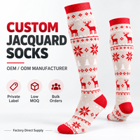 Chaussettes de compression mi-hautes personnalisées à motif jacquard, fabrication OEM, marque privée, pour les fêtes de Noël