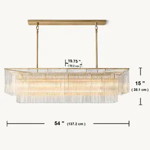 Modern Crystal Glass Rod Pendants Multi-Layer Chandelier Lighting Fixture For Living Dining Room Kitchen Island Foyer Lobby