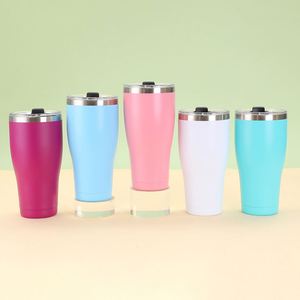 Gobelet isotherme incurvé de 40 oz, double paroi, en acier inoxydable, avec revêtement dégradé et couvercle amovible - Product Image 6