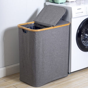 Collapsible Laundry <b>Basket</b> Rectangle Gray Foldable <b>Storage</b> For <b>Bathroom</b> Clothing Daily Necessities - Product Image 1