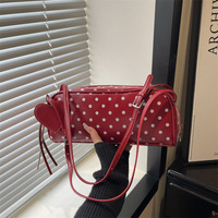 Sac à main mini pour femme en forme de baril, en cuir PU à pois, avec poignée supérieure, mignon, avec bandoulière réglable, pour usage quotidien