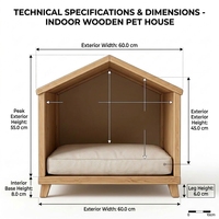 Maison pour chat en bois avec entrée large et ouverte, intérieur spacieux, coussin épais, pieds surélevés, utilisations multiples