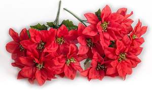 4 ‎ ‎ ‎ زهور البونسيتة الحمراء الاصطناعية ، 13 بوصة أحمر صناعي 7 سيقان باقة زهور عيد الميلاد الاصطناعية أزهار البونستيا الحريرية - Product Image 3