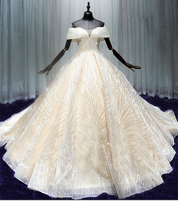 Robe de mariée principale style A-line, coupe Hepburn, épaules dénudées, taille haute, broderie et perles, motif ciel étoilé élaboré - Product Image 4