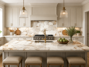 UNION STONE - Losa de Cuarzo Artificial Impresa en Color Dorado Glaciar, Super Jumbo, Ecológica, Diseño Moderno, Encimeras de Cocina - Product Image 3