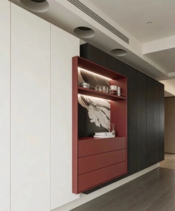 <span class=keywords><strong>ตู้</strong></span>ติดผนังสไตล์มินิมอลทันสมัย ดีไซน์ลอยตัวพร้อมไฟในตัว กรอบสีแดง ชั้นวางแบบเปิด - Product Image 2
