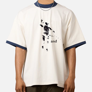 T-Shirt di abbigliamento firmato di cotone Beige due toni oversize T-Shirt - Product Image 1