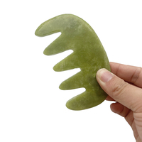 Peigne Gua Sha en pierre naturelle de Jade, vert foncé, outil de Massage, en forme de lune, pour élimination des cheveux, sans boîte