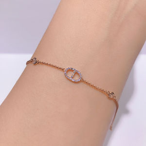 New Dainty 18k Real Gold <b>Fine</b> Chain Cubic Zirconia Charm Pig Nose Pendant Bracelet 18k Gold Jewelry Real with Diamond for Women - Product Image 4