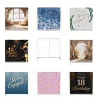 Housse de toile de fond ronde 8x8FT pour support d'arche métallique, tissu 260GSM avec fermeture éclair inférieure, impression par sublimation personnalisée, pour décoration photo de mariage