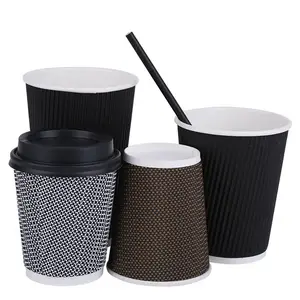 Custom Corrugated Coffee Paper Cup With Lid Ripple Wall Cups Printing Wholesale Factory Price