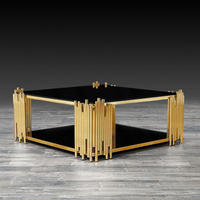 Tables d'appoint en acier inoxydable, noires, de luxe, modernes, pour salon, nordique, carré, en métal doré, table basse en verre