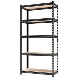 Heavy Duty 5 Layer Steel Storage Shelving <b>Rack</b> Adjustable Black Powder Coated Multilayer Warehouse <b>Shelf</b> - Product Image 1