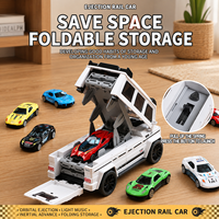 Circuit de Voitures SUV Transformable 2-en-1 avec Mini-Voitures, Lanceur à Catapulte, Lumières, Sons et Véhicules à Friction pour Enfants