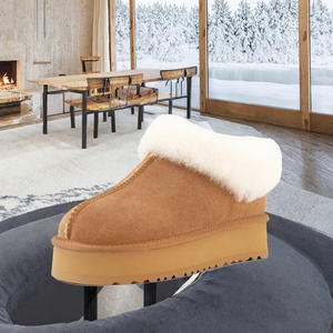 Phụ Nữ Chính Hãng Bò Da Lộn Cừu Len Lông Lót Mùa Đông Giản Dị Khởi Động Trơn Trên Mắt Cá Chân Phẳng Chunky Duy Nhất Nền Tảng Ấm Ngắn Mùa Thu - Product Image 2